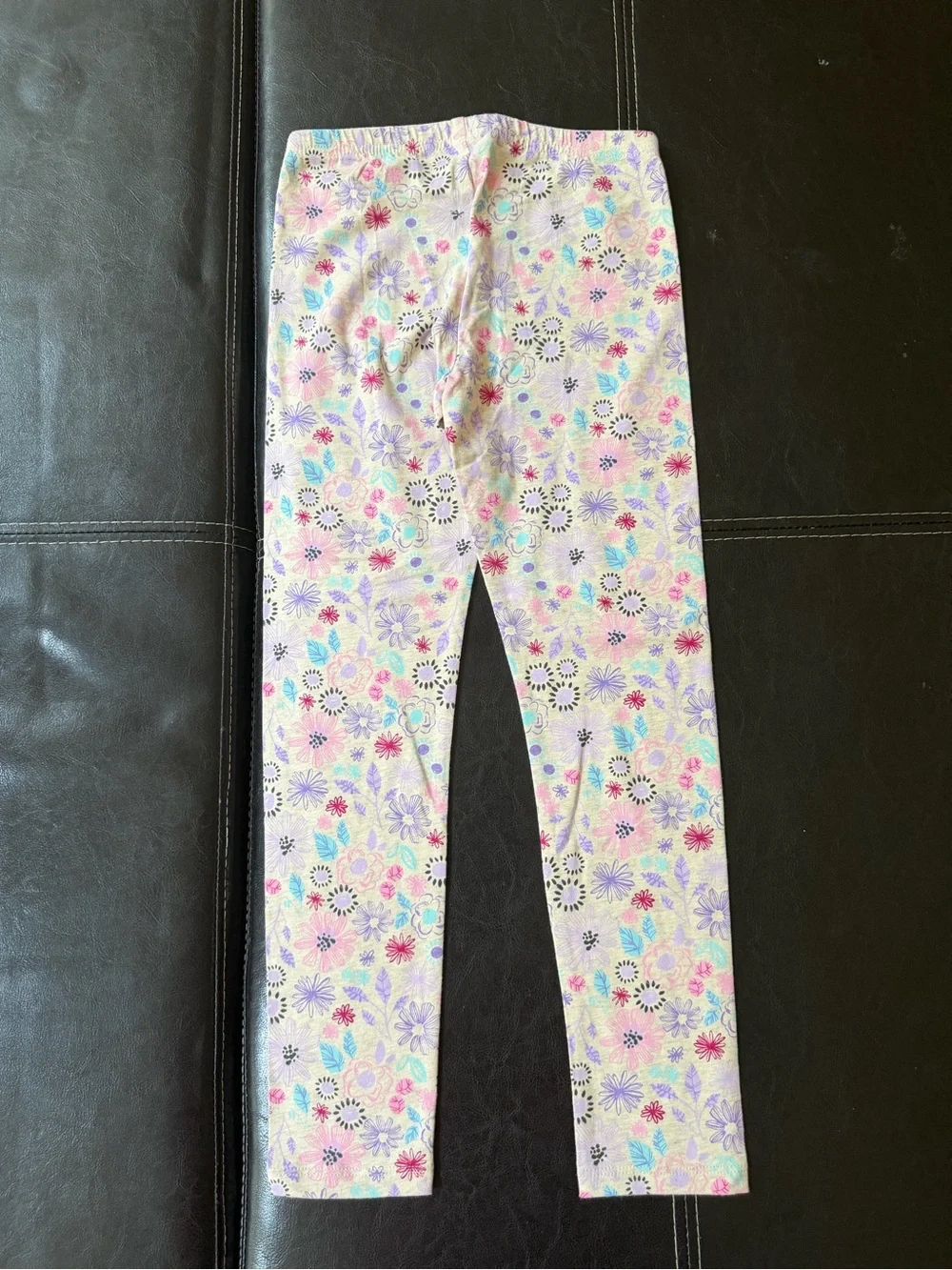 Jumping Beans - Girl’s Cream Leggings with Pink/Purple Floral Pattern